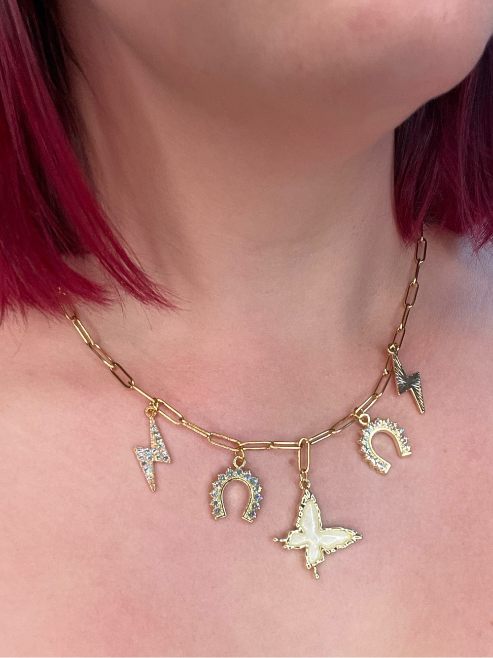 Gold Tone glam fun chunky Charm Necklace No. 1 elegant